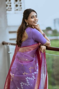 Lavender Saree with Pink Border and Silver Zig-Zag Woven Pattern for Day Functions  in Surat