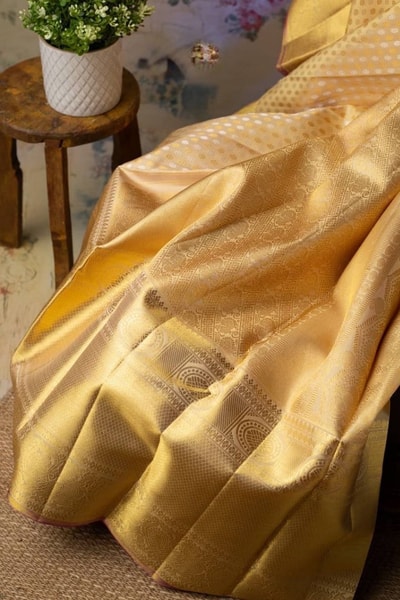 Lemon Yellow Banarasi Soft Silk Saree with Silver Zari Butis and Woven Pallu in Surat