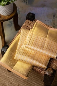 Lemon Yellow Banarasi Soft Silk Saree with Silver Zari Butis and Woven Pallu  in Surat