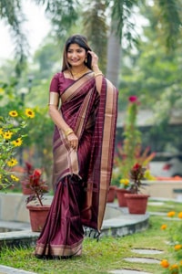 Light Maroon Banarasi Soft Silk Saree with Fine Zari Stripes and Gold Woven Border  in Surat