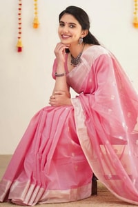 Linen-Look Soft Cotton Saree with Silver Zari Buttis and Tissue Pallu in Green, Pink and Wine  in Surat