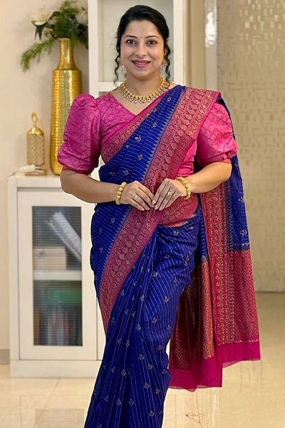 Lotus Butti Pinstripe Banarasi Soft Silk Saree with Contrast Zari Border in Nine Colour Combos in Surat