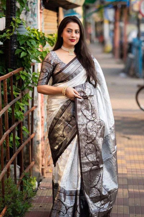 Luxurious Banarasi Saree Silver Zari and All Over Floral Pattern  in Surat