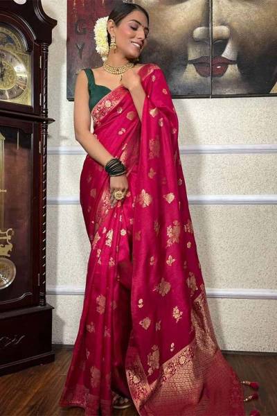 Luxurious Banarasi Soft Silk With Allovar Flower Buta With Fancy Border Design Saree in Surat