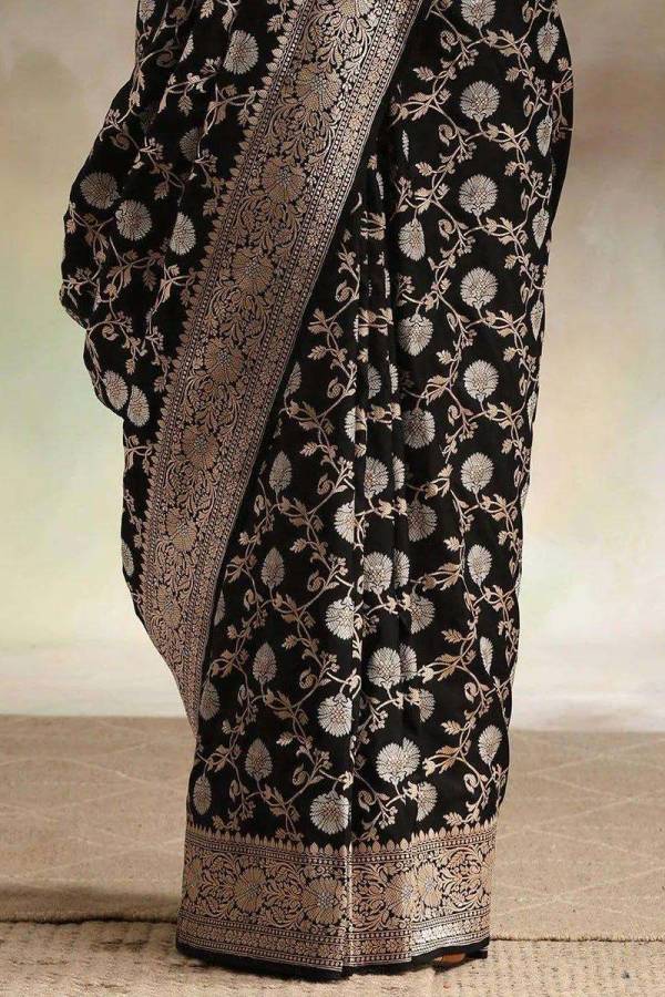 Luxurious Black Saree with Intricate Pallu and Decorative Border Design Saree  in Surat