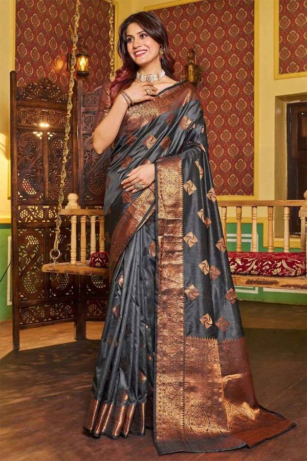 Luxurious Drapes Copper Zari Weaving on Soft Silk Saree  in Surat