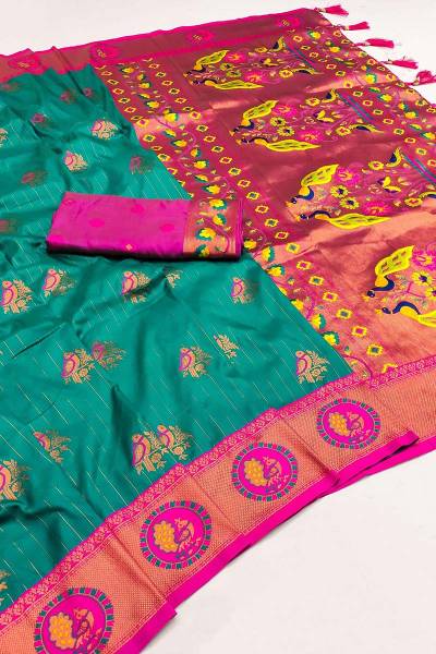 Luxurious Pethani Silk Meenakari Weaving and Copper Zari Embellishments in Surat