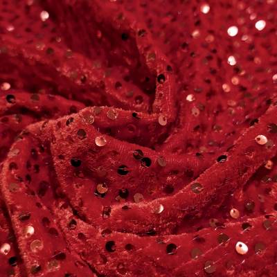 Luxury Ruby Red Sequin Velvet Fabric for Party Wear, Gowns & Designer Dresses in Surat