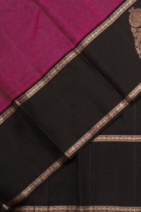 Magenta Banarasi Soft Silk Saree with Black Zari Border and Woven Paisley Pallu  in Surat