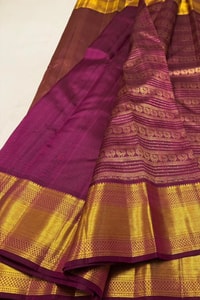 Magenta Banarasi Soft Silk Saree with Horizontal Gold Zari Motif Bands and Heavy Border  in Surat