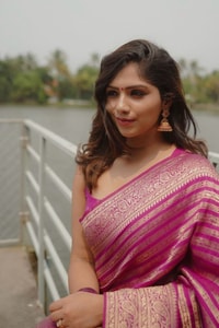 Magenta Pink Zari Stripe Banarasi Soft Silk Saree with Kanjivaram-Style Rich Pallu  in Surat