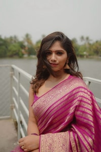 Magenta Pink Zari Stripe Banarasi Soft Silk Saree with Kanjivaram-Style Rich Pallu  in Surat
