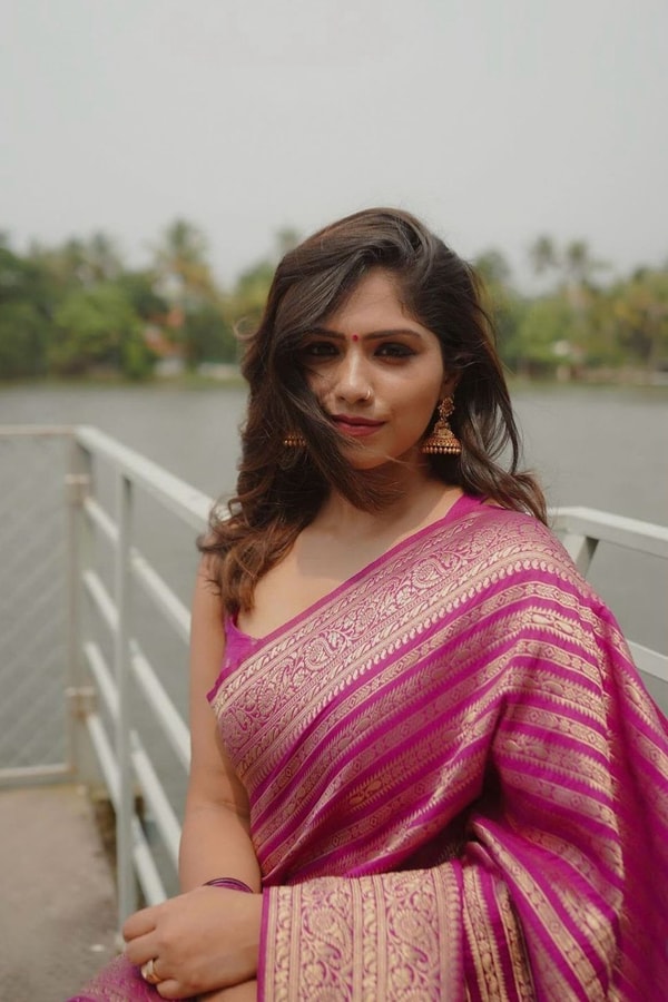 Magenta Pink Zari Stripe Banarasi Soft Silk Saree with Kanjivaram-Style Rich Pallu  in Surat
