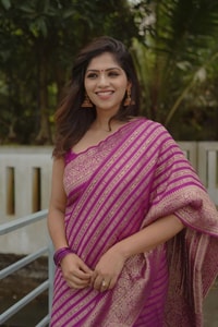 Magenta Pink Zari Stripe Banarasi Soft Silk Saree with Kanjivaram-Style Rich Pallu  in Surat