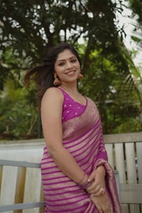 Magenta Pink Zari Stripe Banarasi Soft Silk Saree with Kanjivaram-Style Rich Pallu  in Surat