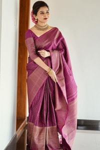 Magenta Plum Banarasi Soft Silk Saree with Fine Copper Zari Weave and Rich Copper Pallu  in Surat