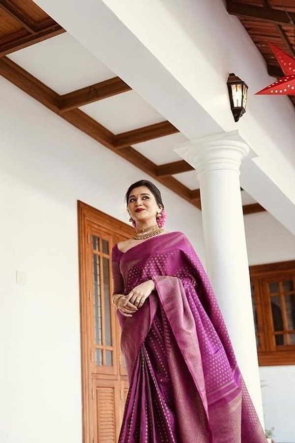Magenta Plum Banarasi Soft Silk Saree with Fine Copper Zari Weave and Rich Copper Pallu  in Surat