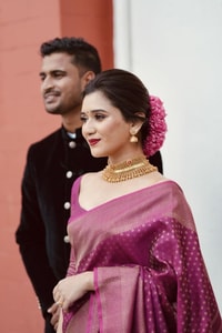 Magenta Plum Banarasi Soft Silk Saree with Fine Copper Zari Weave and Rich Copper Pallu  in Surat