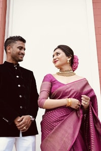 Magenta Plum Banarasi Soft Silk Saree with Fine Copper Zari Weave and Rich Copper Pallu  in Surat