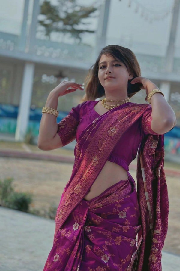 Magenta Purple Banarasi Soft Silk Saree with All-Over Copper Zari Floral Weaving  in Surat