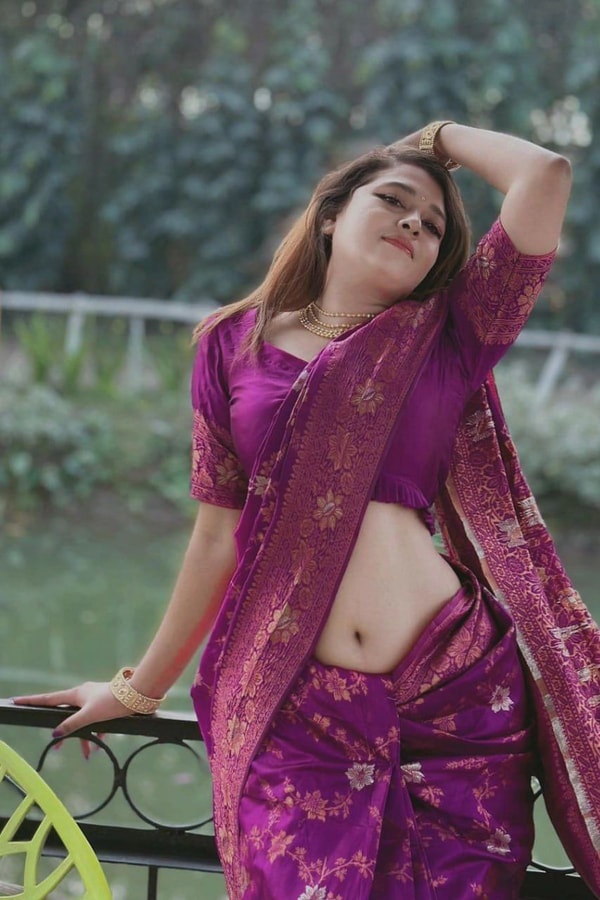 Magenta Purple Banarasi Soft Silk Saree with All-Over Copper Zari Floral Weaving  in Surat