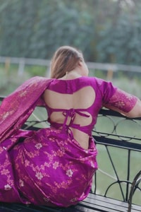 Magenta Purple Banarasi Soft Silk Saree with All-Over Copper Zari Floral Weaving  in Surat