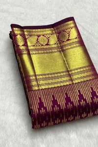 Magenta Purple Banarasi Soft Silk Saree with Gold Zari Diamond Weave and Temple Border  in Surat