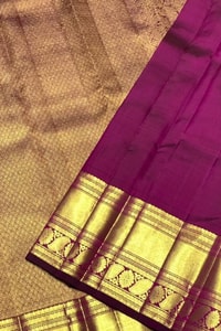 Magenta Purple Banarasi Soft Silk Saree with Gold Zari Diamond Weave and Temple Border  in Surat