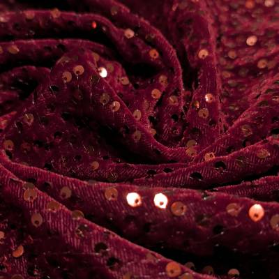 Majestic Wine Sequin Velvet Fabric 5.85 Meter in Surat