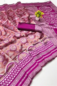 Mandala Motif Banarasi Soft Silk Saree with Striped Zari Border in Six Shades  in Surat