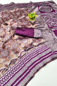 Mandala Motif Banarasi Soft Silk Saree with Striped Zari Border in Six Shades  in Surat