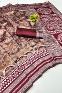 Mandala Motif Banarasi Soft Silk Saree with Striped Zari Border in Six Shades  in Surat
