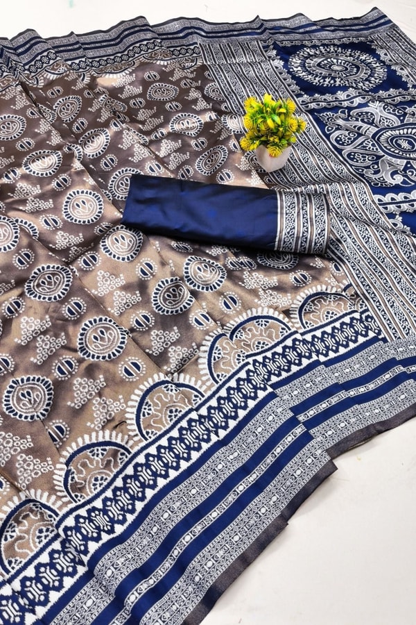 Mandala Motif Banarasi Soft Silk Saree with Striped Zari Border in Six Shades  in Surat