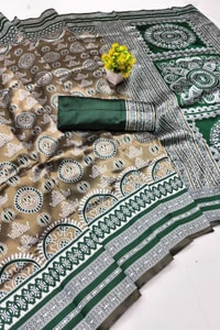 Mandala Motif Banarasi Soft Silk Saree with Striped Zari Border in Six Shades  in Surat
