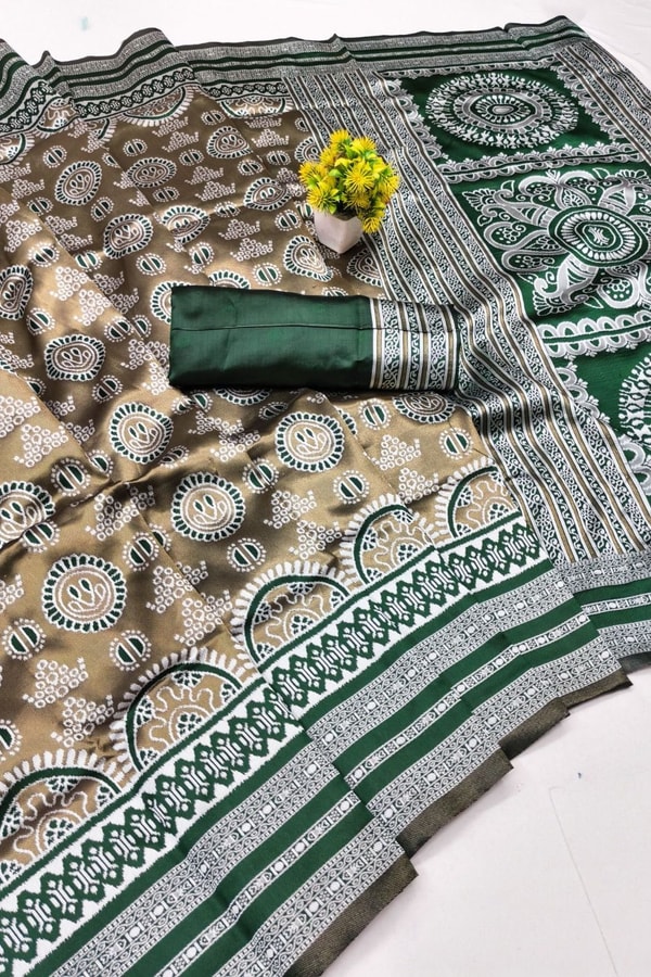 Mandala Motif Banarasi Soft Silk Saree with Striped Zari Border in Six Shades  in Surat