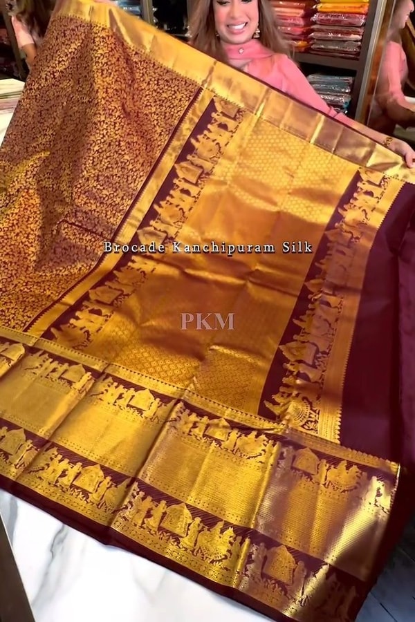 Maroon Banarasi Soft Silk Saree with Dense Gold Zari Body and Figurative Temple Pallu  in Surat