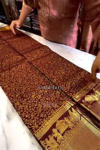 Maroon Banarasi Soft Silk Saree with Dense Gold Zari Body and Figurative Temple Pallu  in Surat