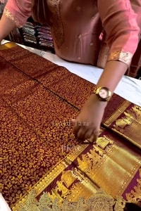 Maroon Banarasi Soft Silk Saree with Dense Gold Zari Body and Figurative Temple Pallu  in Surat