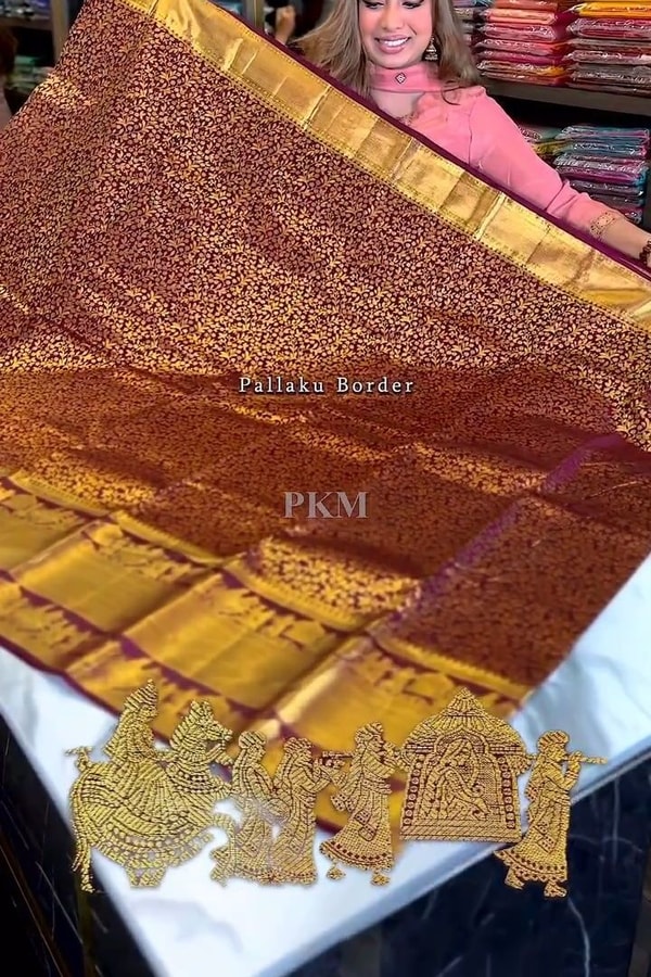 Maroon Banarasi Soft Silk Saree with Dense Gold Zari Body and Figurative Temple Pallu  in Surat