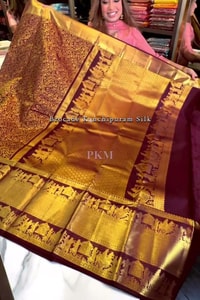 Maroon Banarasi Soft Silk Saree with Dense Gold Zari Body and Figurative Temple Pallu  in Surat video 1