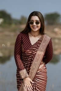 Maroon Banarasi Soft Silk Saree with Diagonal Zari Stripes and Beige Gold Brocade Pallu  in Surat