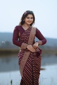 Maroon Banarasi Soft Silk Saree with Diagonal Zari Stripes and Beige Gold Brocade Pallu  in Surat