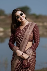 Maroon Banarasi Soft Silk Saree with Diagonal Zari Stripes and Beige Gold Brocade Pallu  in Surat