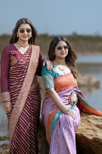 Maroon Banarasi Soft Silk Saree with Diagonal Zari Stripes and Beige Gold Brocade Pallu  in Surat