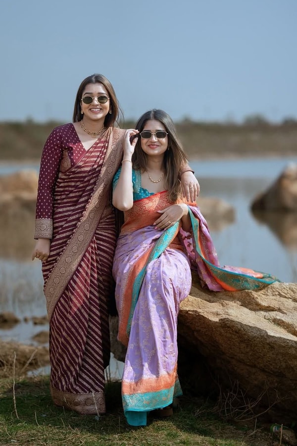 Maroon Banarasi Soft Silk Saree with Diagonal Zari Stripes and Beige Gold Brocade Pallu  in Surat