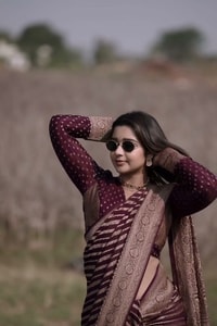 Maroon Banarasi Soft Silk Saree with Diagonal Zari Stripes and Beige Gold Brocade Pallu  in Surat video 1