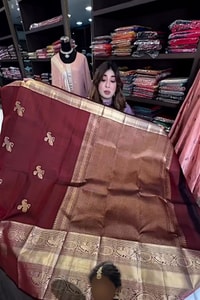 Maroon Banarasi Soft Silk Saree with Gold Zari Buttas and Wide Brocade Border  in Surat
