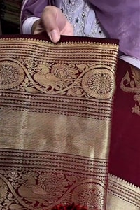 Maroon Banarasi Soft Silk Saree with Gold Zari Buttas and Wide Brocade Border  in Surat video 1