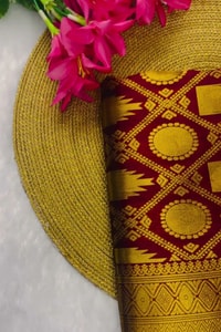 Maroon Banarasi Soft Silk Saree with Gold Zari Diamond Jaal and Heavy Temple-Style Border  in Surat video 1