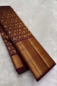 Maroon Banarasi Soft Silk Saree with Gold Zari Diamond Jaal and Heavy Temple-Style Border  in Surat